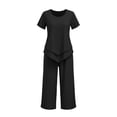 thumbnail image 4 of QIYAGBSA 2 Piece Sets for Women Round Neck Top and Capri Pants with Pockets Relaxed Fit Summer Casual Lounge Wear (Black 2XL), 4 of 6
