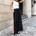 thumbnail image 2 of Gibobby faldas largas de mujer elegantes Elegante falda larga dividida de seda de cintura alta para mujer(Negro, M), 2 of 5