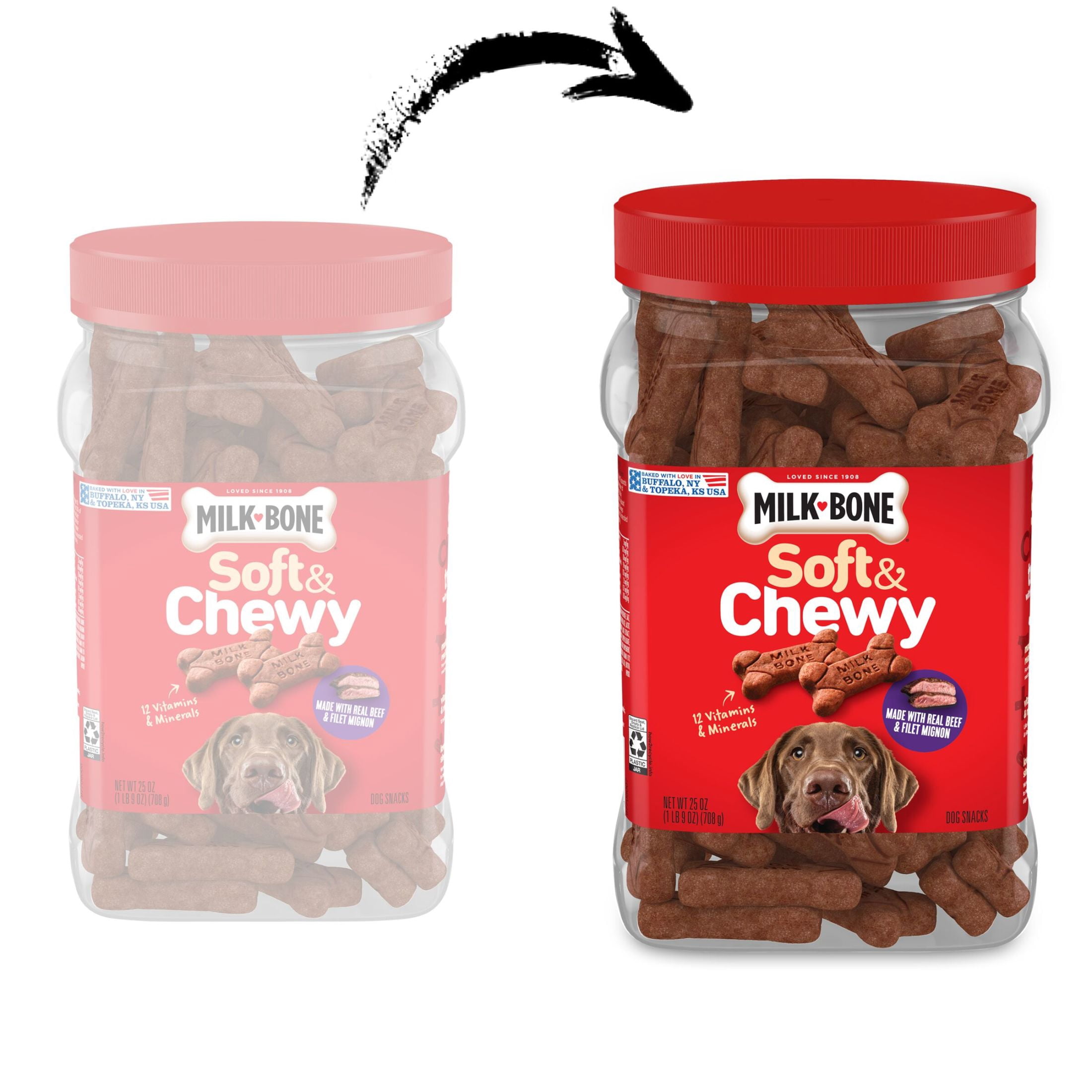 (2 pack) Milk Bone Soft and Chewy Dog Treats, Beef & Filet Mignon Recipe With Chuck Roast, 25oz Container
