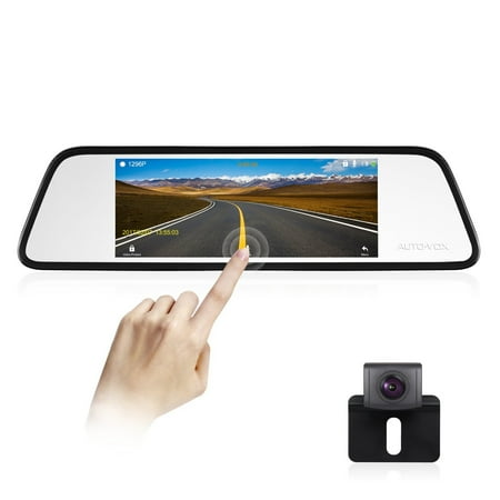 Large Torch AUTO-VOX M8 1296P 8.68'' LCD Large Touch Screen Mirror Dash Cam Backup Camera Kit 180?Horizontal View Angle Back up Car Camera, Lane Departure Warning System, Security Alarm & Motion Detection ()