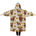 thumbnail image 2 of Oversized Wearable Blanket Hoodie,Beige Highland Cow Sunflower Pattern Sherpa Blanket Hoodie with Super Pockets,Super Warm Fuzzy Pullover for Women & Men, 2 of 6