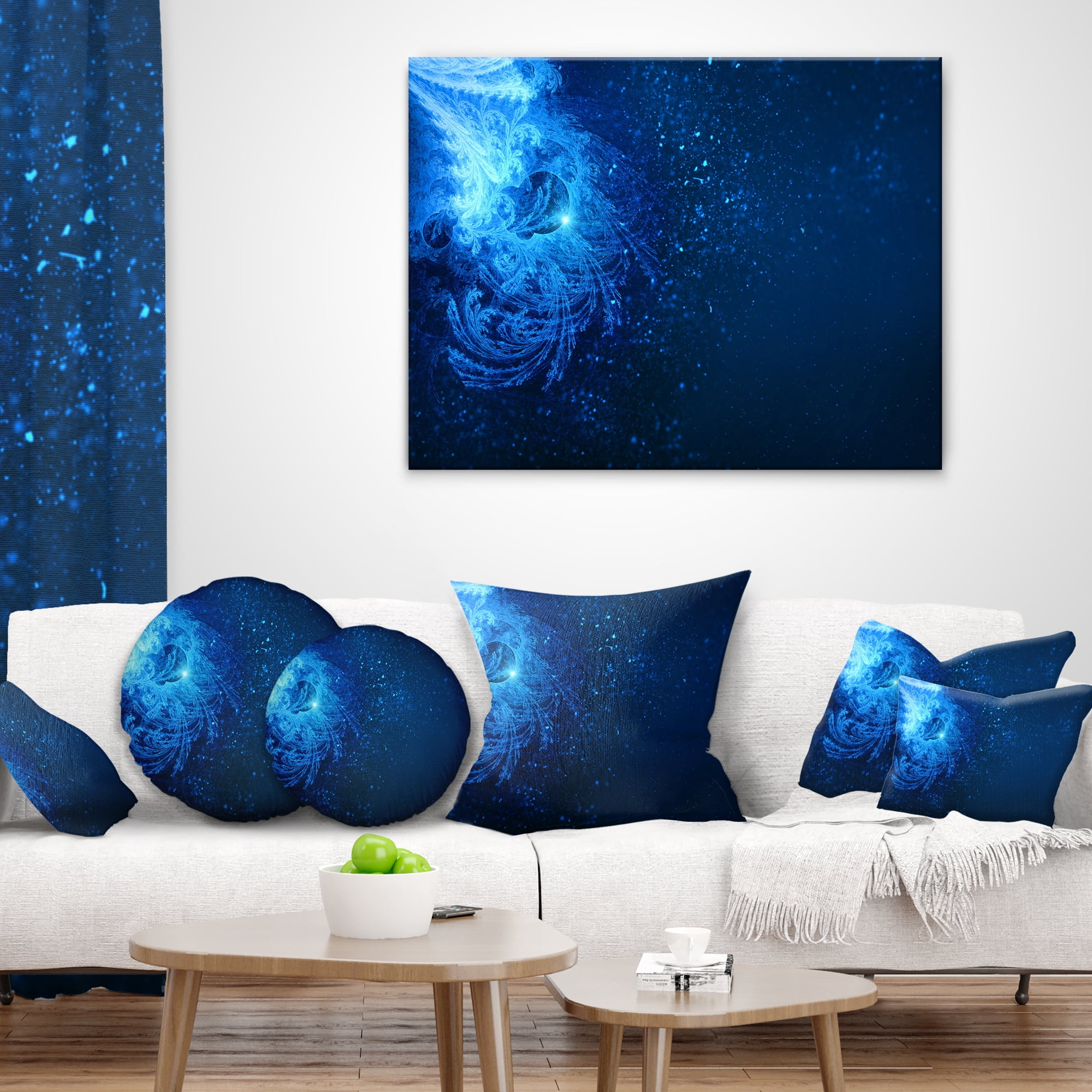 Designart Blue Falling Snow - Abstract Throw Pillow - 16x16