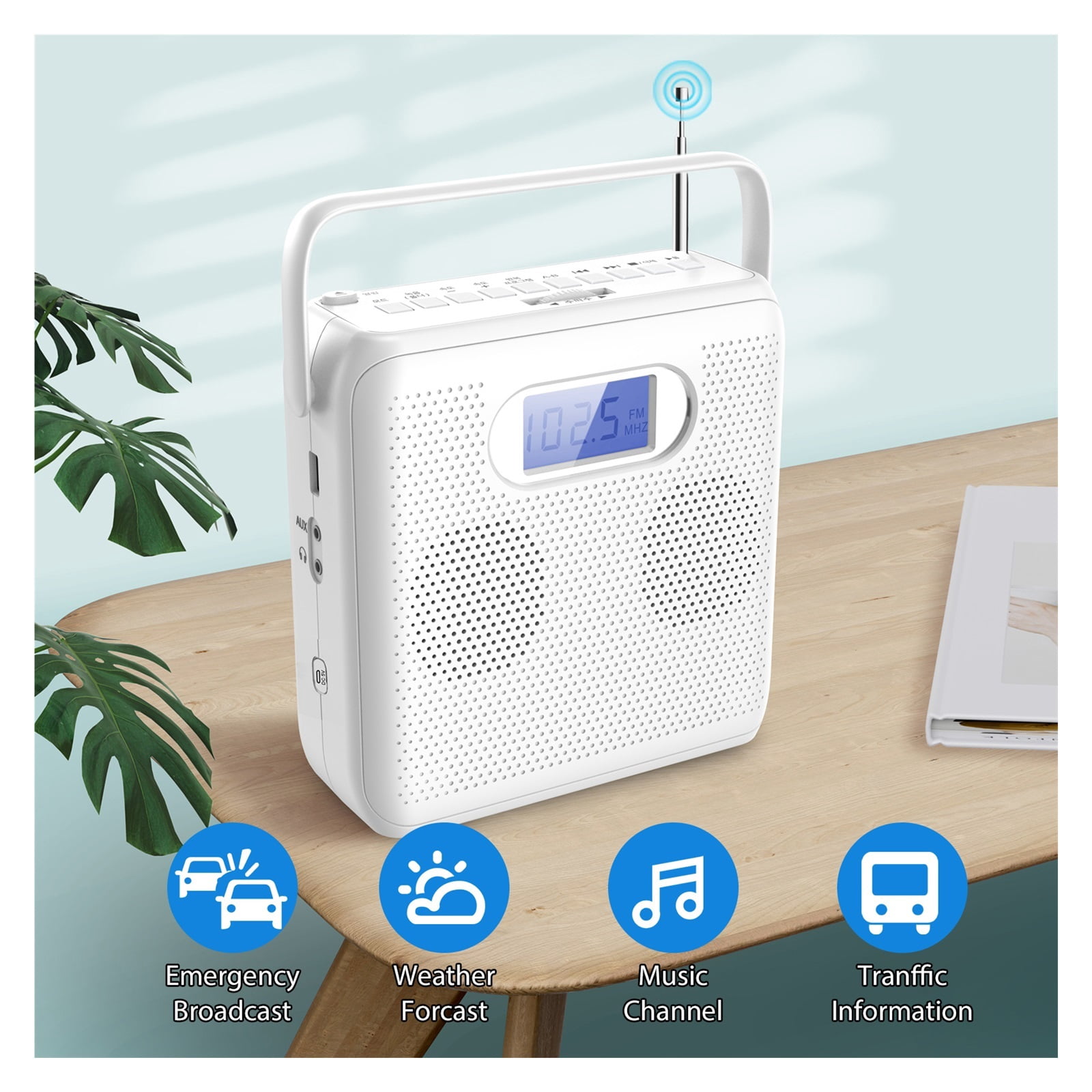 Vertical Portable CD Player with Bluetooth Speakers - USB/MP3 FM Radio Support DC 5V & Battery Power