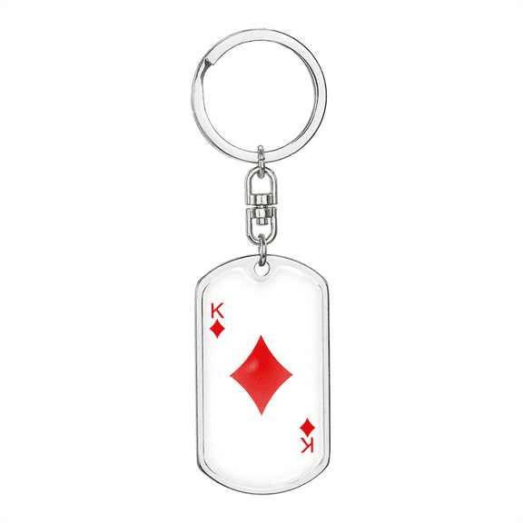King of Diamonds Plain Gambler Stainless Steel or 18k Gold Premium Swivel Dog Tag Keychain