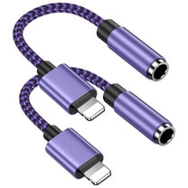 Bioonis Aux Cord Compatible for iPhone, 2 Pack 3.5mm Female Aux Audio Stereo Adapter Cable, 3.5mm Headphone Adapter Braided Headphone Jack Adapter Converter Compatible for iPhone(Purple)