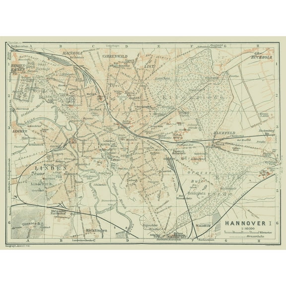 Historic Map - Hannover Germany - Baedeker 1914 - 30.78 x 23 - Vintage Wall Art