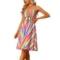 thumbnail image 4 of INSPIRE CHIC Women's Summer Sundress V Neck Tie Knot Front Swing Spaghetti Strap Midi Dresses XS Rainbow, 4 of 6