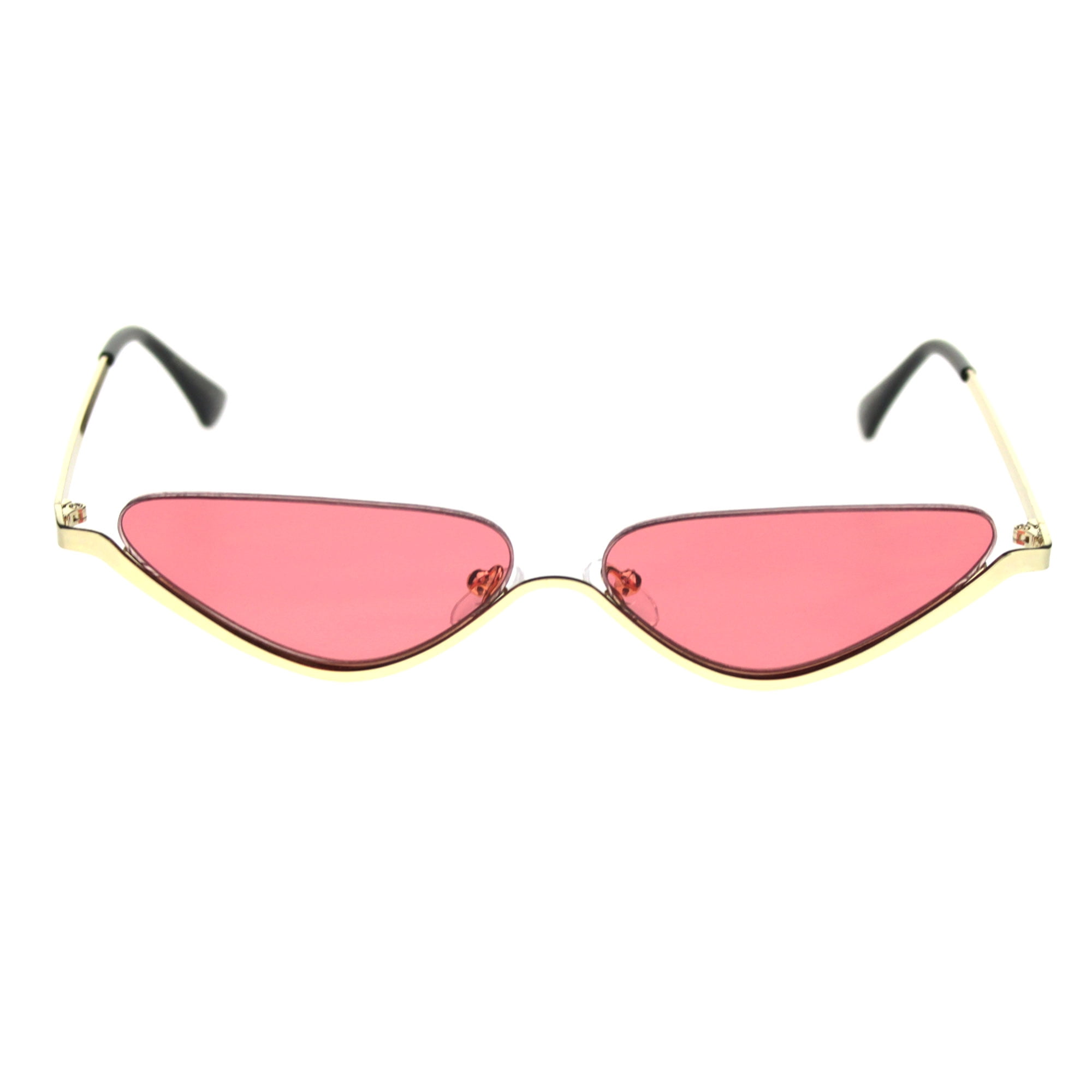 Womens Upside Down Half Rim Cat Eye Retro Sunglasses Gold Pink