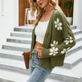 thumbnail image 4 of Wang6 Womens Pink Cardigan Sweaters Fall Open Front Button Long Sleeve Knit Sweater Causal V Neck Loose Floral Knitted Outwear Tops Green L, 4 of 5