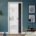 thumbnail image 3 of Sliding French Pocket Door 18 x 80 inches with Frosted Glass 3 Lites | Lucia 4070 White Silk | Kit Trims Rail Hardware | Solid Wood Interior Bedroom Sturdy Doors, 3 of 6