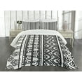 thumbnail image 3 of Ambesonne Folk Quilted Bedspread Set 3 Pcs, Swirls and Leaf Art, Queen Size, White Black, 3 of 5