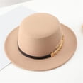 thumbnail image 2 of NMMUED Women's Elegant Flat Top Boater Hat Vintage Wide Brim Felt Fedora with Metallic Accessory Khaki One Size, 2 of 3