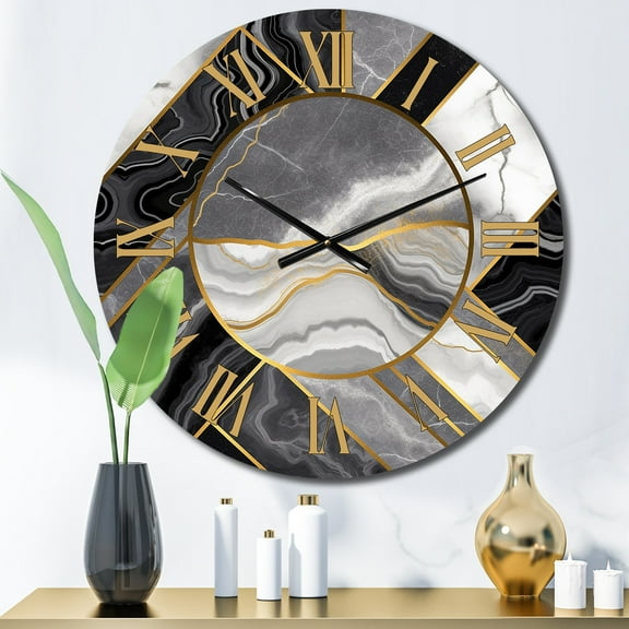 Designart "Marble Granite Agate with Gold Accents V" Modern Geometric Oversized Wall Clock
