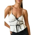 thumbnail image 2 of Musuos Women's Summer Tank Top Ruched Cami Tops Sleeveless Spaghetti Strap Deep V Neck Tie-up Front Camisole, 2 of 7