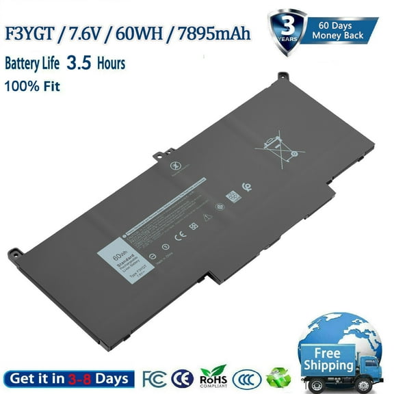 7.6V 60Wh F3YGT Battery For DELL Latitude 12 7000 7280 7290 13 7000 E7280 E7480