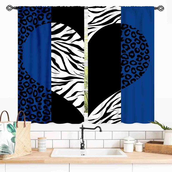 Blue Black Curtains, Modern Women Girls Leopard Print Sexy Safari Cheetch Romantic Valentine''s Day Abstract Window Drapery Treatments for Bedroom Living Room Bathroom Kitchen 2 Panels, 27.5x36 Inch