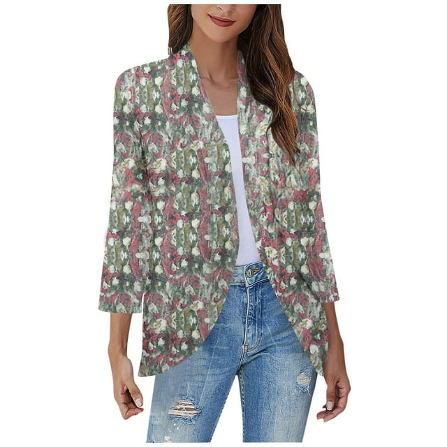 Pisexur Womens Jacket Open Front Cardigans Plus Size Jackets Coats Fall Jackets Women's Non Positioning Printed Fashionable Loose Lace Cardigan Top