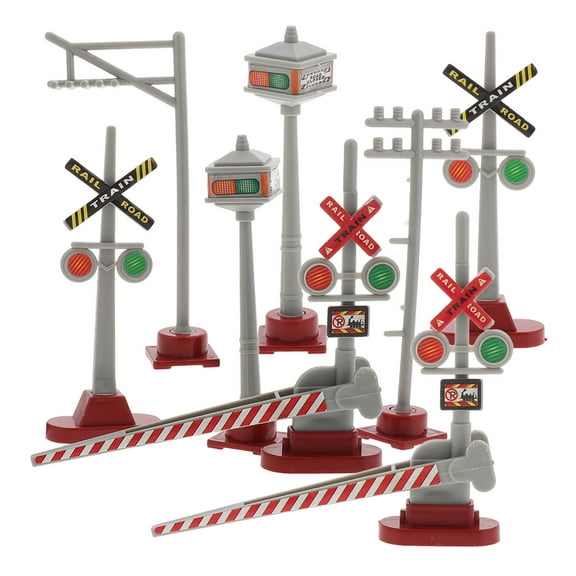 FRCOLOR 8pcs Mini Railroad Signal Light Micro Landscape Model Train Traffic Light Crossing Sign Models for DIY Sand Table Accessories