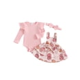 thumbnail image 1 of Gupgi 2Pcs Baby Girl Halloween Outfit Infant Ruffle Long Sleeve Ribbed Romper Pumpkin Flower Suspender Skirts Headband, 1 of 9