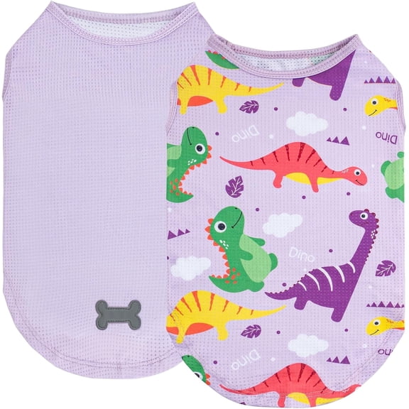 KYEESE 2 Pack Dog Shirts, Mesh Hawaiian T-Shirt for Small Medium and Large Dogs, Dinosaur Purple, M