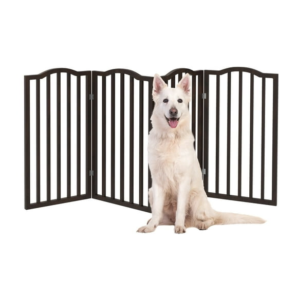 PETMAKER 4-Panel Indoor Foldable Pet Gate for Stairs or Doorways (Brown)