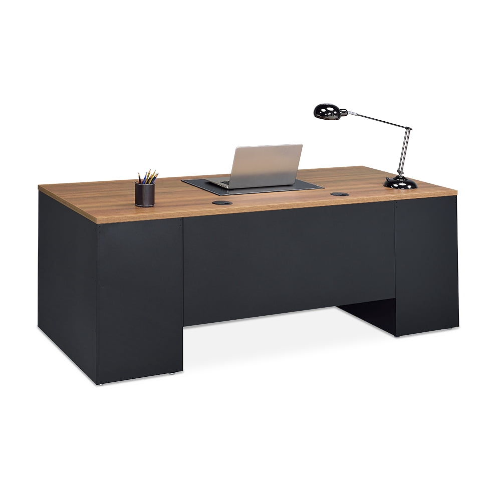 Carbon Executive Desk and Credenza Set Planed Teak