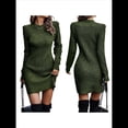 thumbnail image 2 of Suéter Corto Elegante de Larga con Cuello Redondo para Mujer, Ajustado, Elegante, para Otoño e Invierno, Minivestido de Punto Verde M, 2 of 7