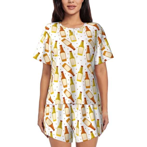 Fotbe Beer Bottles Conjunto de Pijama Estampado para Mujer, 2 Piezas, Ropa de Dormir con Camiseta de Manga Corta y Shorts Suaves-X-Large