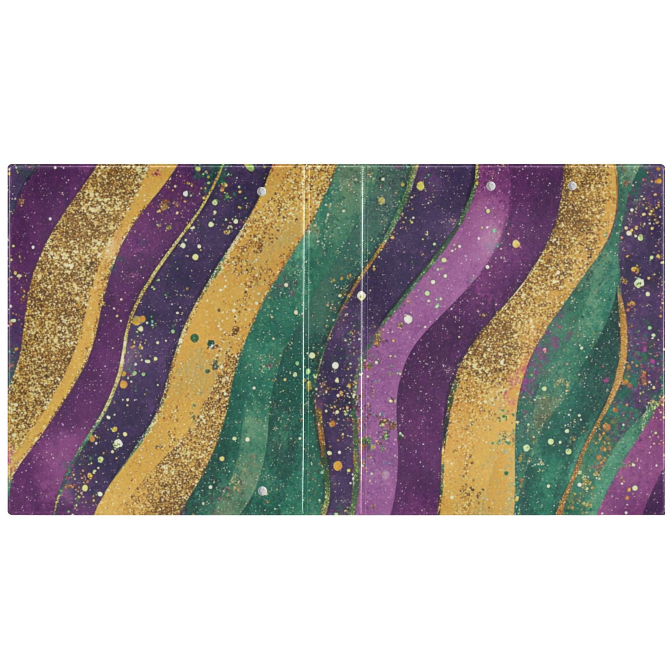 Mardi Gra Waves 3 Ring Binders 1.5 inch Hardcover File Folders with Interior Pockets A4 Size Organizer for School Office Hospital