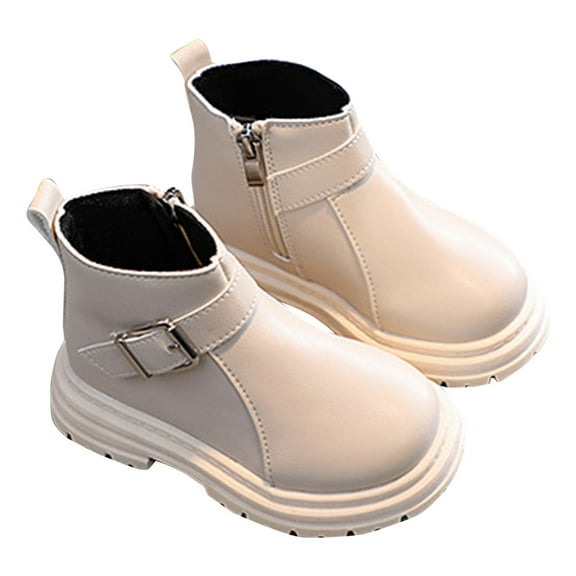 CAICJ98 Girls' Boots Kids Lace Up Waterproof Combat Glitter Shoes With Side Zipper Toddler Boots Boy Beige (Toddler/Little Kid),8.5