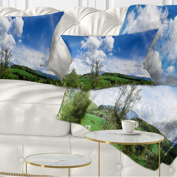 Designart Green Blue Spring Landscape - Photography Throw Pillow - 12x20
