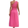 thumbnail image 5 of Wycnly Summer Dresses for Women Casual Solid Empire Waist Pleated Swing One Shoulder Dresses 2025 Sleeveless Slash Neck Plain Long Formal Dress Hot Pink m, 5 of 7
