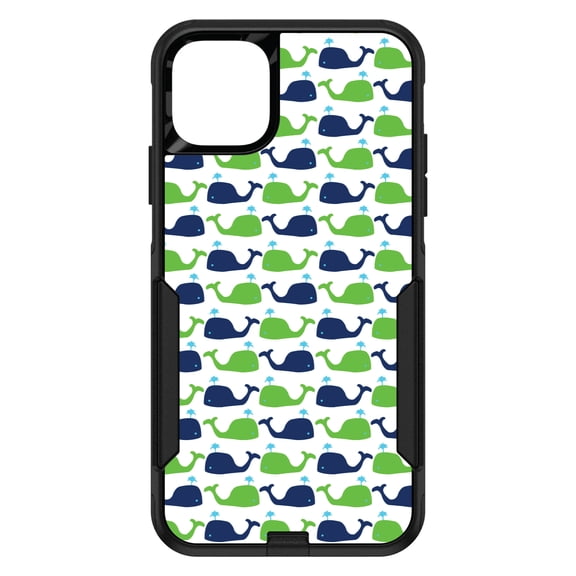 DistinctInk Custom SKIN / DECAL compatible with OtterBox Commuter for iPhone 11 Pro MAX (6.5" Screen) - Green Navy Cartoon Whales - Cartoon Whales