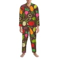 thumbnail image 3 of Fuzoiu Cartoon Vegetables Print Men's Long-Sleeved Pajama,Lounge Button Down Nightwear,Mens Notch Collar Pajama Set -Large, 3 of 7