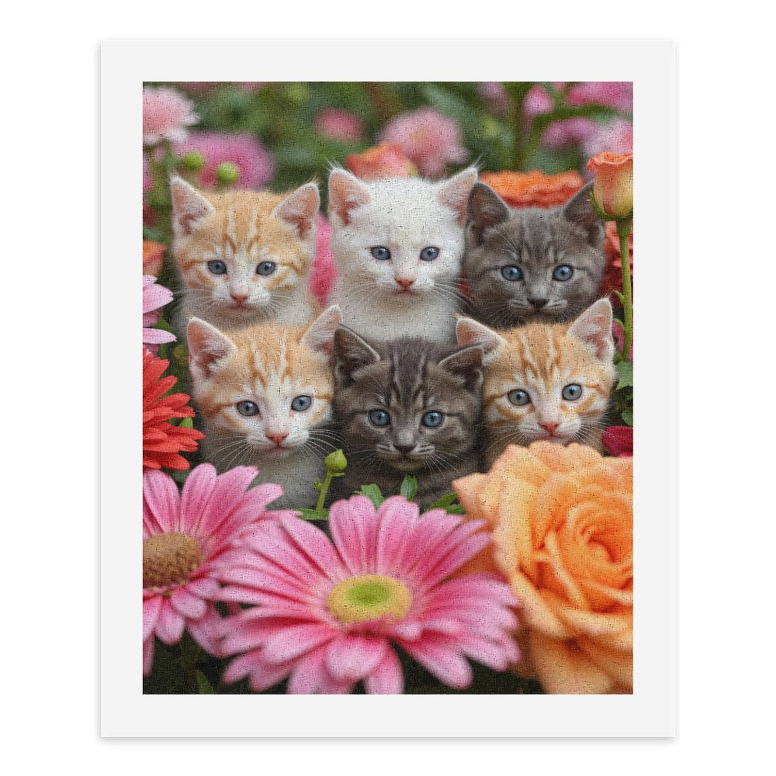 Paint By Numbers Kit for Adults Beginner - DIY Adorable Kittens Colorful Floral Scene Canvas Painting Kits for Adults, Frameless Paint By Number for Adults for Home Wall Decor 16x20 Inch