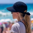 thumbnail image 4 of Helii Women 2 in 1 Convertible Sun Visor Hat with Ponytail Hole, Zipper Off Removable Crown Wide Brim UPF 50+ Beach Cap, Quick Dry Foldable Packable Summer Hat for Outdoor Navy,One Size, 4 of 8