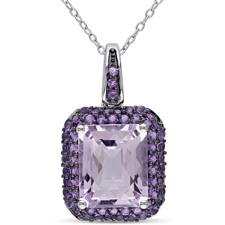 Tangelo 7-5/8 Carat T.G.W. Rose de France and Amethyst Sterling Silver Octagon Halo Pendant, 18