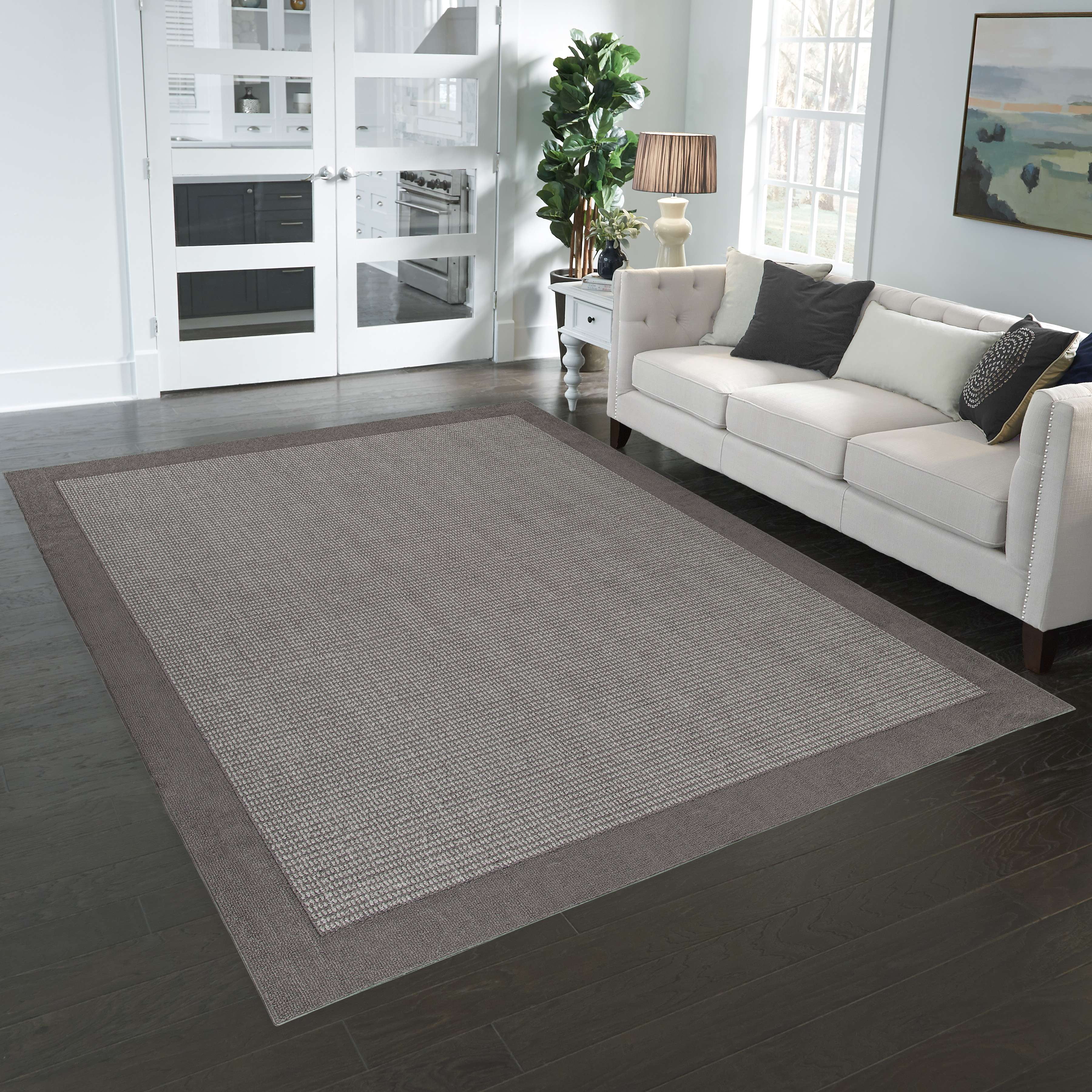 Mainstays Farmhouse Faux Sisal Olefin Gray Border Indoor Large Area Rug, 9' x 12'