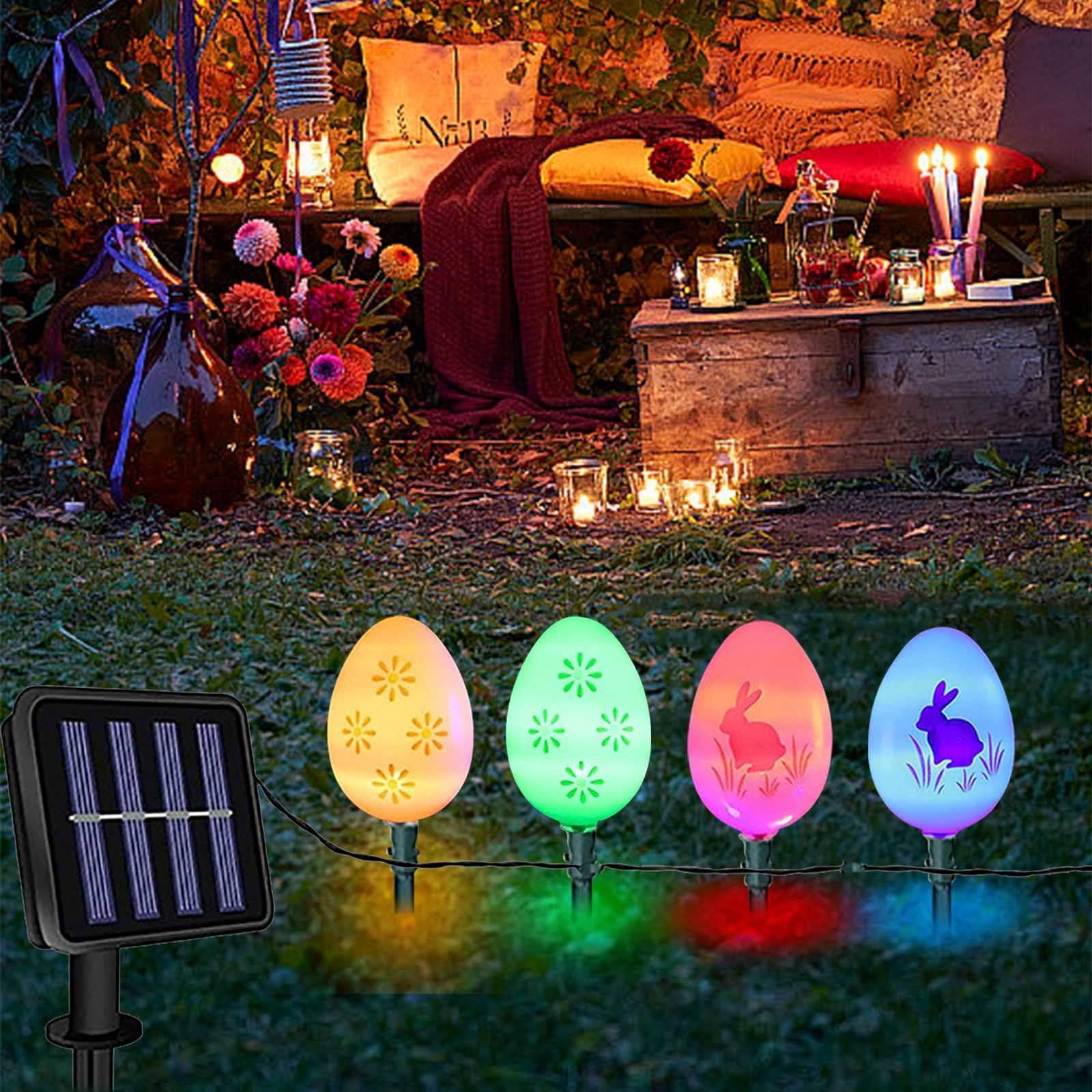 Hxlamzoo Solar Easter Egg Stake Lights with 20 LEDs & 8 Modes - Waterproof IP55 Outdoor Decorative String Lights for Garden, Yard - Auto On/Off Solar Powered LED Egg Light