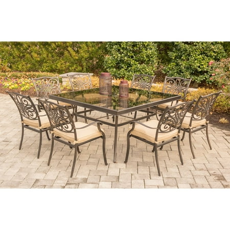 Hanover Traditions 9-Piece Aluminum Outdoor Dining Set, Natural Oat