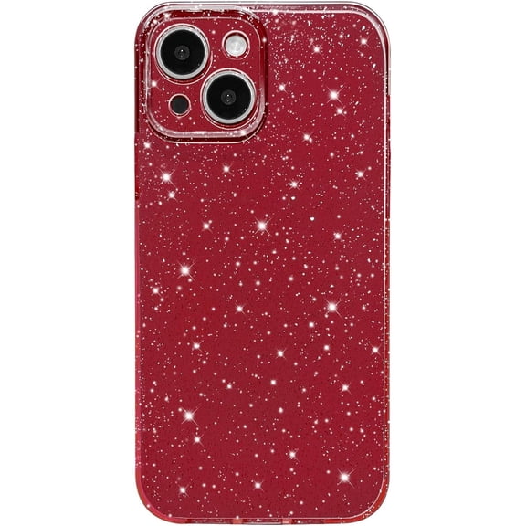 Case for iPhone 14 Plus Case Glitter Cute Sparkly Shiny Bling Sparkle Phone Cases 6.7", Thin Slim Fit Soft TPU Bumper Shockproof Rubber Protective Cover for Women Girls Girly, Red