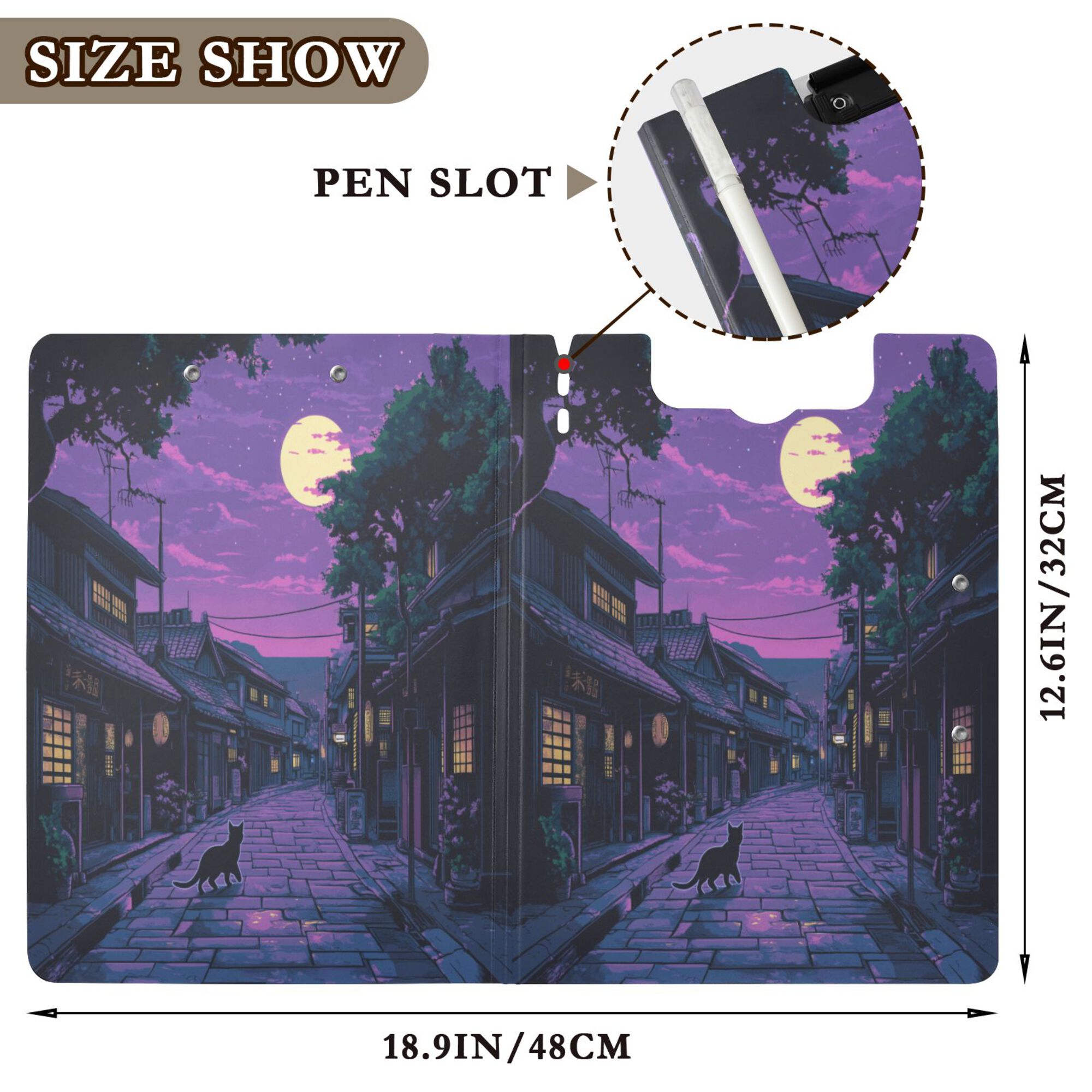 FORMRS A4 Clipboard Folder with Pen Holder Horizontal Foldable School Office Binder, Purple Street