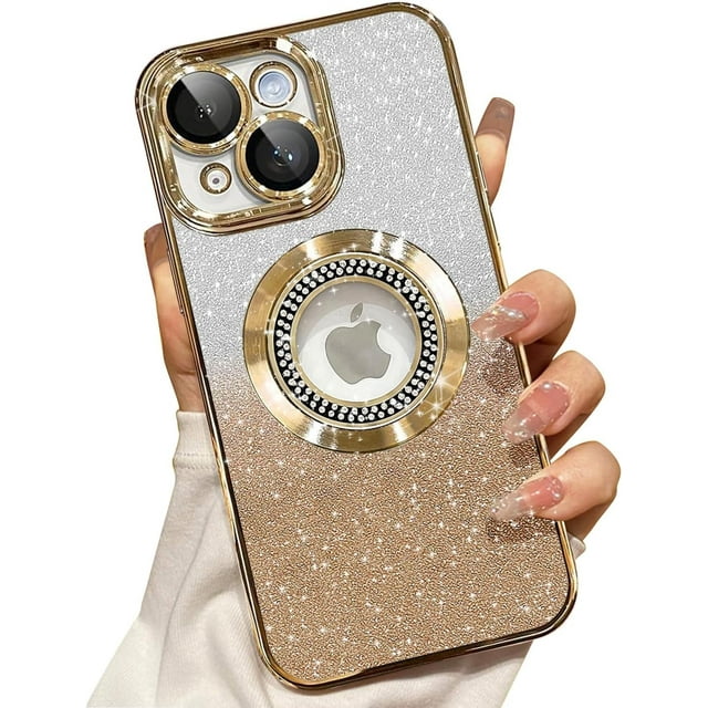 Pour iPhone 14 Étui Magnétique Compatible avec MagSafe, Protection Complète Mince Antichoc Anti-Rayures Pailleté avec Protecteur d'Objectif de Caméra Vue Logo Filet Anti-Poussière pour Femmes
