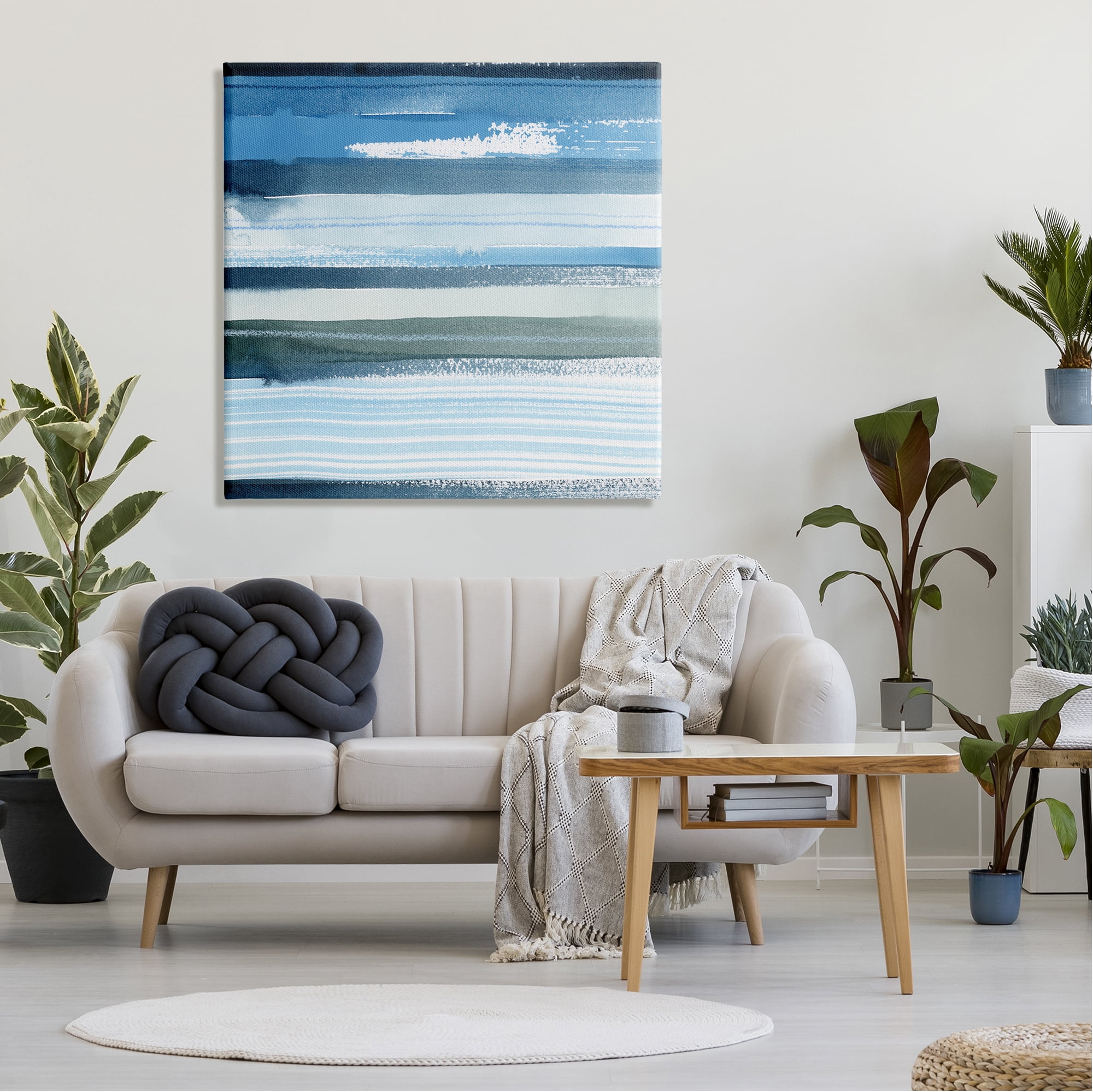 Stupell Industries Vivid Blue Striped Landscape Abstract Ocean View Painting Gallery Wrapped Canvas Print Wall Art, Design by Grace Popp