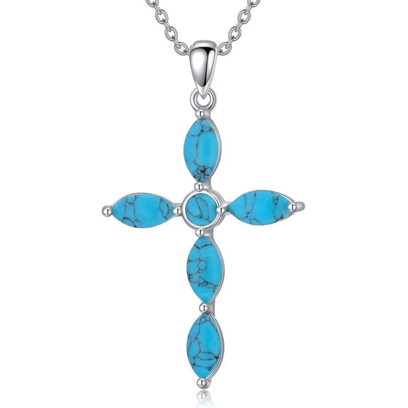 SISGEM 925 Sterling Silver Genuine Turquoise Cross Pendant Necklace Vintage Boho Victorian Style Jewelry Gifts for Women Mothers