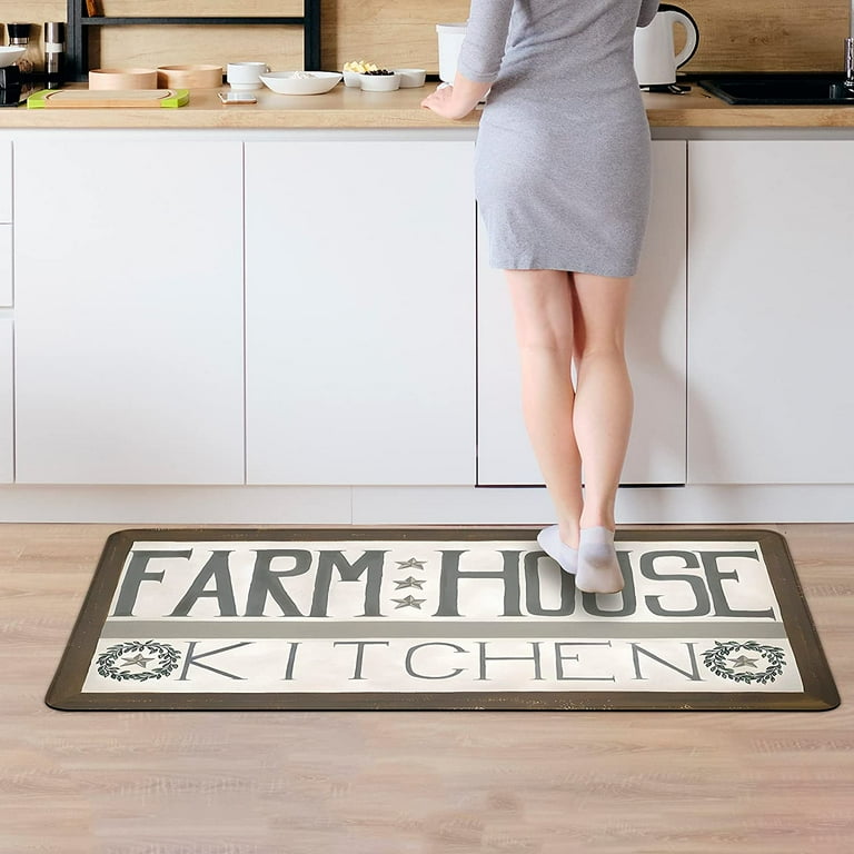 Kitchen Mats for Floor Anti Fatigue Mats for Kitchen Floor Kitchen Rugs  Farmhouse Style Memory Foam Kitchen Mat Cushioned PVC Leather Kitchen Rug  Set, 17.3x28+17.3x47 inchs