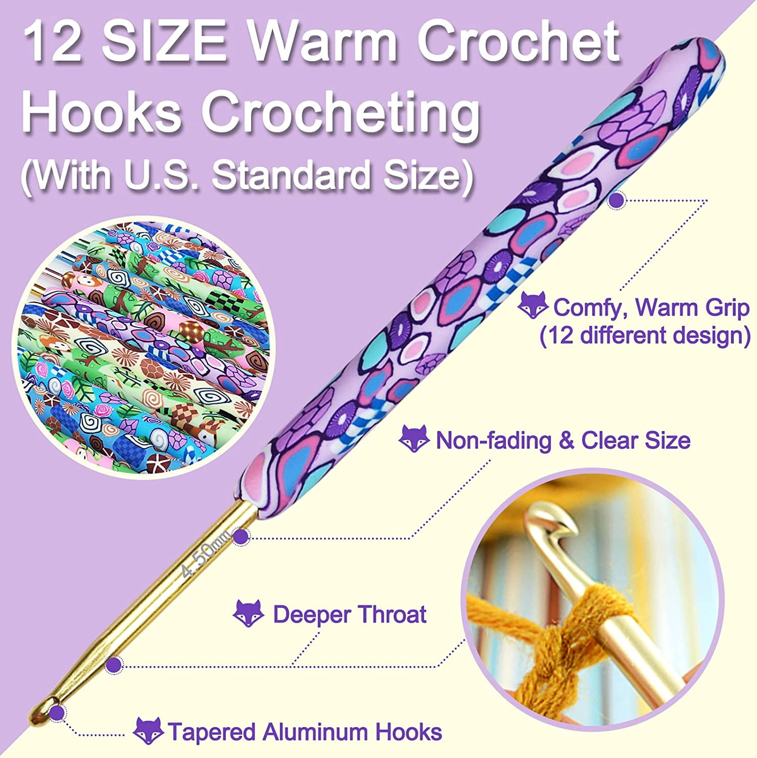 SONGAUN Coopay Complete Crochet Hooks Set for Beginners, 2.25mm-8mm Crochet Hook, Ergonomic Crochet Hooks for Arthritic Hands, Cute Animal Print Comfort Grip, Crochet Needles