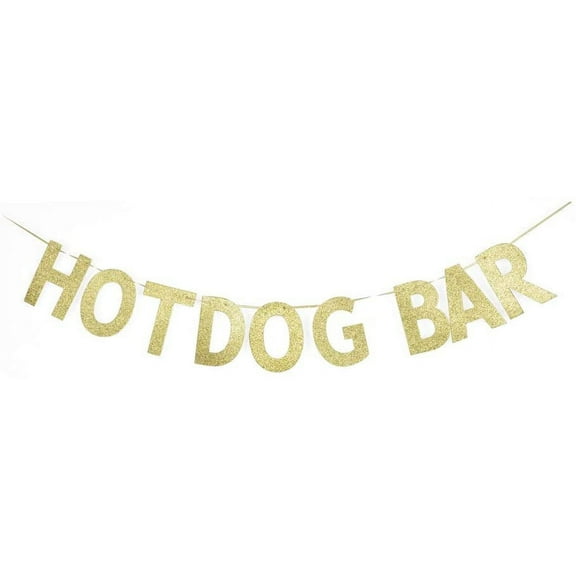 Hotdog Bar Banner, Hotdog Theme Party Sign, Birthday Food Table Decors, Fiesta/Home Party Sign Garland Gold Gliter Paper