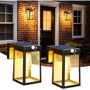 2 pack Solar Wall Lights Outdoor with Motion Sensor, Dusk to Dawn Exterior Wall Lighting Fixtures Waterproof, LED Patio Lights Wall Sconce Outside Anti-Rust for Garage Frontdoor House, Black