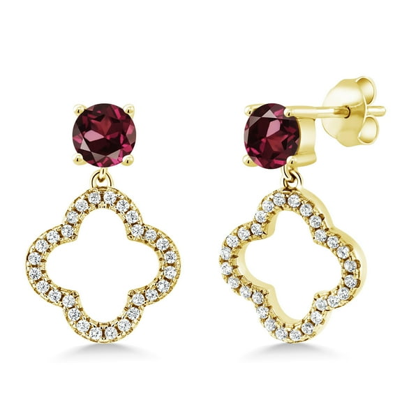 Gem Stone King 1.87 Ct Round Red Rhodolite Garnet 18K Yellow Gold Plated Silver Earrings